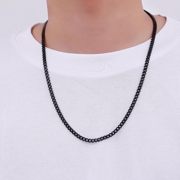 Fiusem e.5mm width-black Stainless Steel 3.5mm Cuban Link Chains for Men - Picture 8 of 8